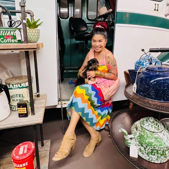 Collectif Rainbow Chevron Summer Dress Size Small - Picture 5 of 5